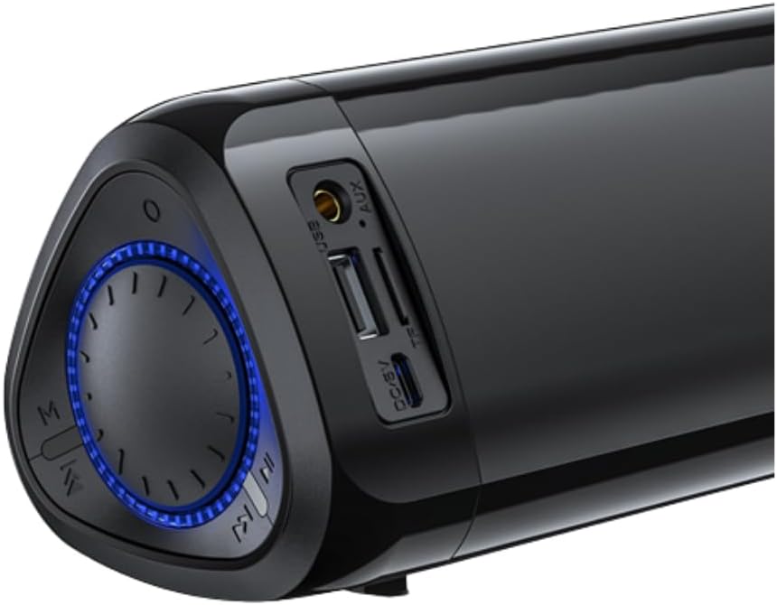 Close-up of AWEI Y333 speaker ports and control knob