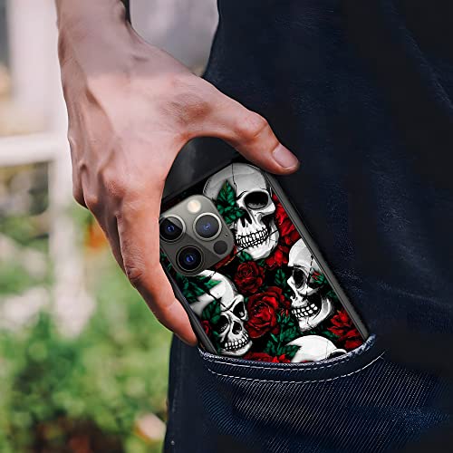 Naqskqf Iphone 13 Pro Max Case Skull Red Rose Pattern For Boy Girl,Hard Glass Shock Absorption Cover [5Ft Drop Tested] Black Tpu Frame Comptible With Case Iphone 13 Pro Max 6.7Inch #TOP1