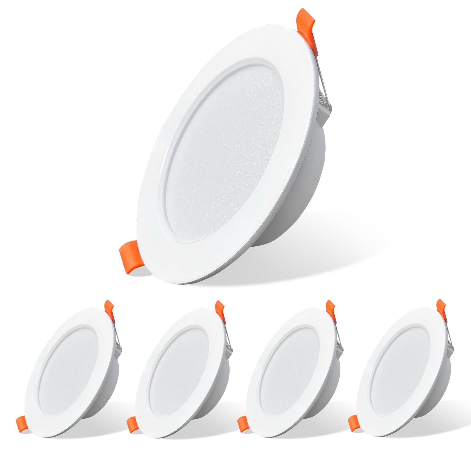Ultraflache 7W LED Einbauleuchten - Deckenstrahler Kaltweiß (6000K) 600LM, IP44 Küchenbeleuchtung Schlafzimmer Wohnzimmer, 90mm Ausschnitt - Weiß, 5er-Set