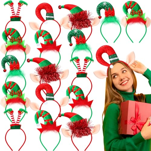 Hotop 18 Pcs Assorted Elves Headband Elf Christmas Headbands Cute