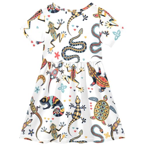 Aflyko Natural Girls Short Sleeve Dress Turtle Lizard Flower Snake Ethnic Toddler Everyday Dresses2