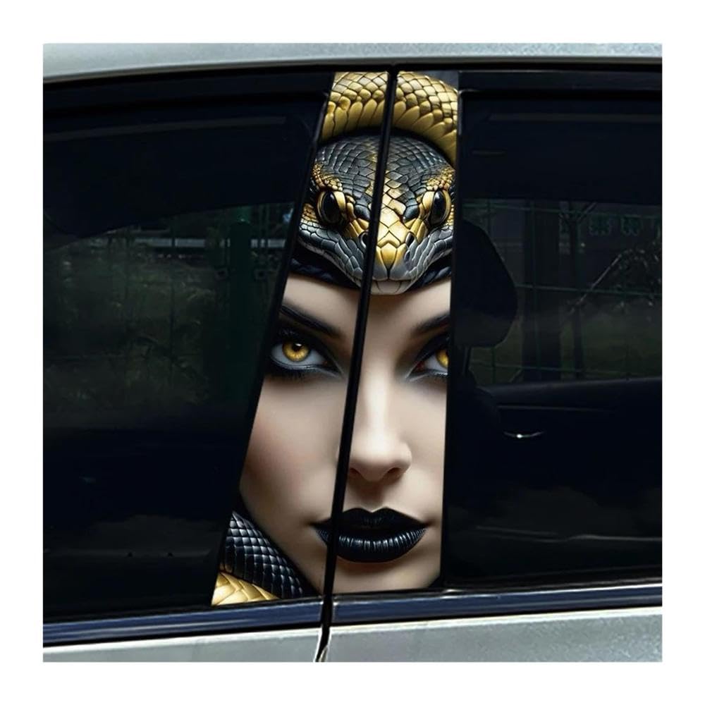 Decorative Items 2PCS Car Center Pillar Sticker Viper Snake Medusa B Pillar Protective Film Decoration(D)