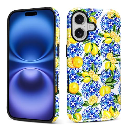 DAIZAG Case for iPhone 17,Vintage Lemon Blue Full Body Design Hybrid Dual Protection Soft TPU Hard PC Shockproof Scratch Resistant Protective Cover Phone Case for Men Women