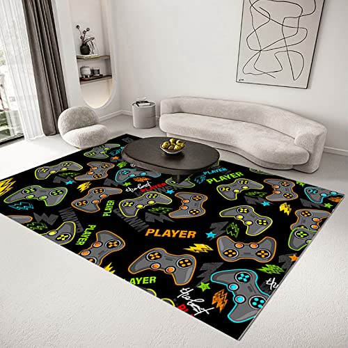 Tapis 200x290 cm grand format noir et orange moderne pour salon