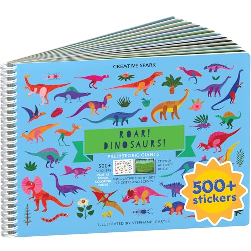 Cupkin Dinosaur Sticker Book Activity for Kids Toddler Airplane Travel Essentials 500+ Dino Stickers for Kids + 12 Scenes + 12 Coloring Book Pages Dinosaur Lover Gift Crafts for Ages 28 Years