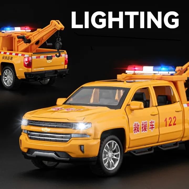 Image of Alokik Enterprise Compatible for 1:28 Chevrolet Rescue Crane Toy Car Model, Diecast Collectible Pull Back Model Car with Sound and Light, Toy Gift Vehicles for Adults Kids Boys Girls【Multicolour】