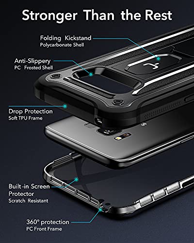 Youmaker Kickstand Case For Galaxy S8, Full Body With Built-In Screen Protector Heavy Duty Protection Shockproof Rugged Cover For Samsung Galaxy S8 5.8 Inch - Black/Black #TOP4