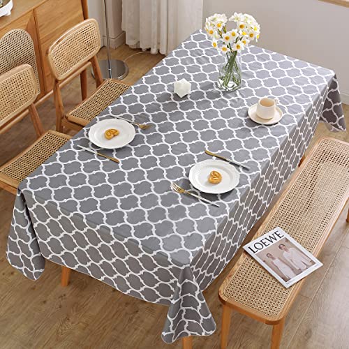 Vinyl Tablecloth Rectangle With Flannel Backing, 100% Waterproof & Oil Proof Plastic Tablecloth, Heavy Duty Table Cover For Dining Table, Indoor & Outdoor Use(Rectangle, 52" X 70" (4-6 Seats), Gray) #TOP1