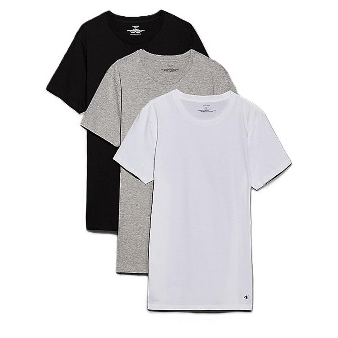 CALVIN KLEIN Męska koszulka S/S CREW NECK 3PK LV00NB4051 S/S, Multi (czarny, biały, szary wrzosowy), XXL, Multi (czarny, biały, szary wrzosowy), XXL