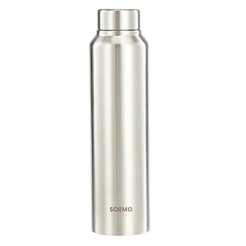 Amazon Brand - Solimo Stainless Steel Water Bottle | BIS-Approved | 900ml (Silver Steel Finish) - image, photos