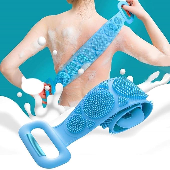 Necxy Silicone Body Back Scrubber - Blue Double Side Bathing Brush for Skin Deep Cleaning Massage | Dead Skin Removal Exfoliating Belt for Shower| Back Body Scruber-picture-47