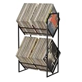 PAPAGIFTREE Vinyl Record Storage Rack, 2-Tier Vinyl Record Stand 200 Lps, Reinforced Design Album Display Shelf for Records Storage and Holder, Metal Records Rack Organizer (2 Tier)