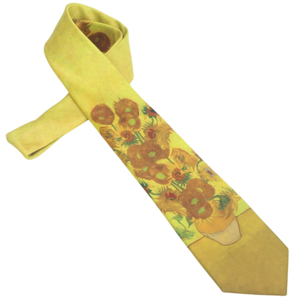 Texture Ties Men's Yellow Van Gogh Sunflowers Slim Tie