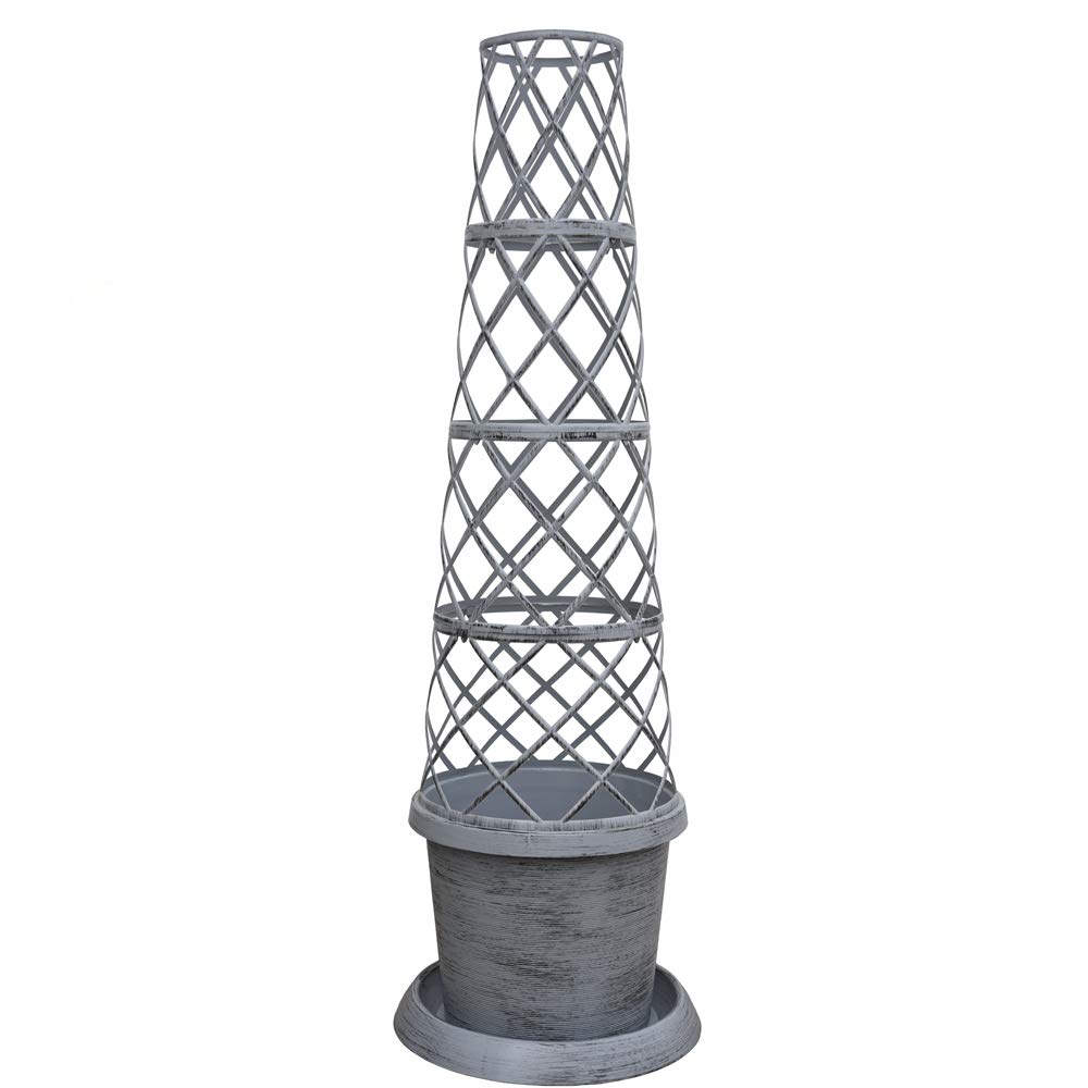 Thompson & Morgan Flower Tower Pot Modern Grey Plant Pot Design with Flower Pot, Saucer and Frame Perfect for Climbing Plants, 1 x Tower Pot in Modern Grey