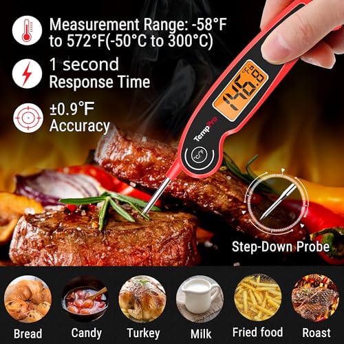 Image of TempPro TP605 Instant Read Meat Thermometer for Cooking, Waterproof Digital Food Thermometer with Large Backlit LCD, Kitchen Thermometer for Grilling, Smoking & Candy Making (Previously ThermoPro)