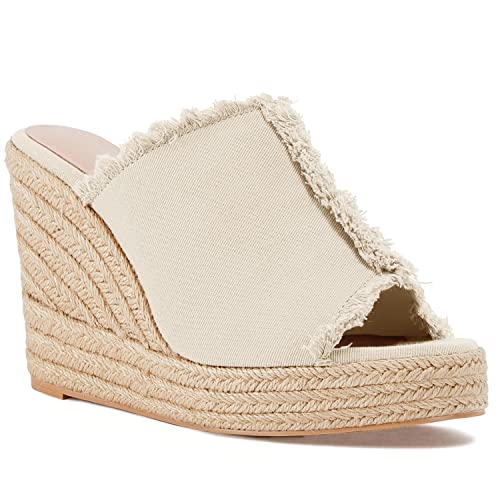 Image of Juliet Holy Womens Wedge Sandals Peep Toe Denim Slip On Backless Espadrilles Platform Sandal Shoes