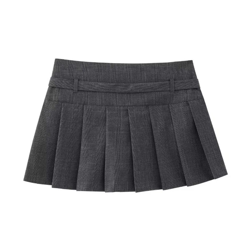 SWEPER Jupe Courte Femme - Mini Jupe Plissée pour Femmes, Style Britannique, Ceinture Décorée, Mode, Fermeture Éclair, Taille Haute, Jupe Trapèze, Culotte Courte, Automne