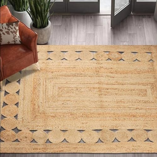 Tapis carré en jute naturelle tressé main 90x90 cm, l'élégance artisanale pour votre salon - 3