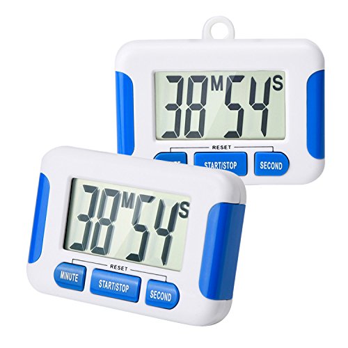 Mudder 2 Pack Magnetic Digital Cook Kitchen Timer with Loud Alarm and Big Screen (Blue)