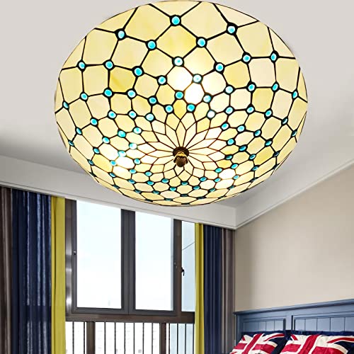 Plafonnier LED variable Tiffany et cristal de salon
