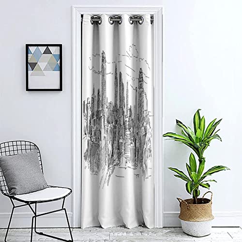XISUNYA Blackout Doorway Curtains for Closet, New York Privacy Door Curtain, Hand Drawn NYC...