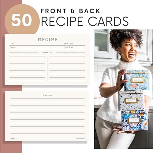 Jot & Mark Recipe Card Gift Box, 25 4x6 inch Cards, 14 Dividers, Decorative Tin Box - Image 5