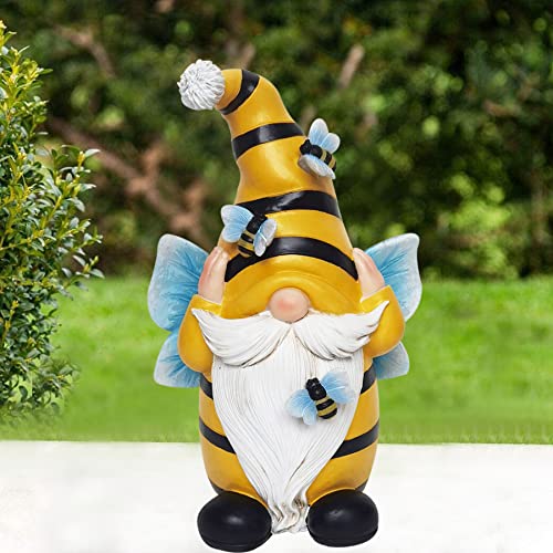 Tstgee Solar Garden Gnome Decorations - Spring Bee Gnome Figurine Solar Garden Lights Outdoor Decorations Waterproof For Patio,Yard,Lawn,Gnome Figurines Hear No Evil #TOP1