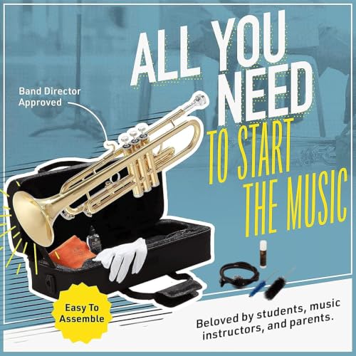Image of Mendini By Cecilio Bb Standard Trumpet Set for Beginners - Sky Blue