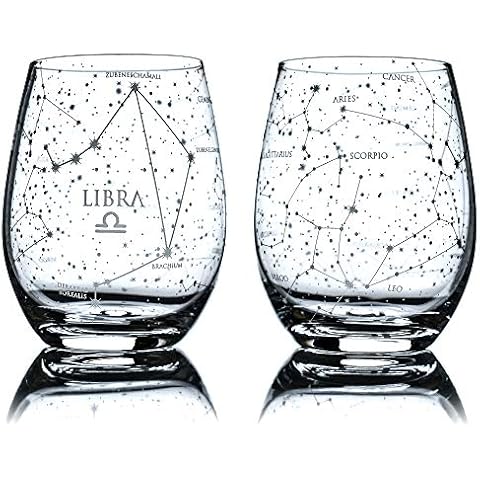 Greenline Goods Libra Stemless Wine Glasses | Zodiac Libra Set | Hand Etched 15 oz (Set of 2) - Astrology Sign Glassware Cover
