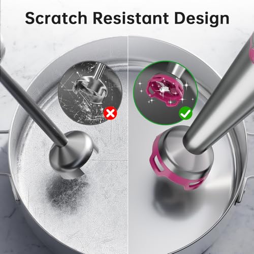Image of Turelar Immersion Blender Handheld Corded Hand Blenders Set 1100W, Trigger Variable Speed 5 in 1 Stick Emulsifier with Chopper, Whisk and Frother for Soup, Baby Food and Smoothies, Rose Red