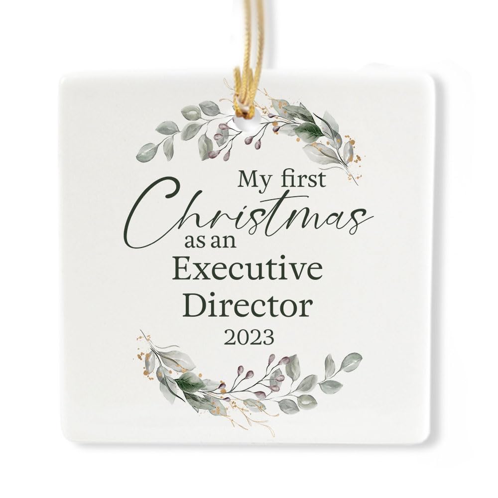 My First Christmas As an Executive Director 2023 Square Shape for Christmas Tree, Gifts for Him Her Men Women, New Year Him Her Men Women Friend Thank You, 3x3 Inches, Ceramic