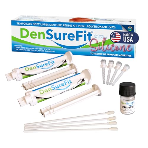 DenSureFit Denture Reline Kit for Upper Denture, 3-6 Month Soft Silicone Dentures Repair Set to Refit and Tighten, Easy to Use Reline Set with Larger Primer and Applicators for Comfortable Fit