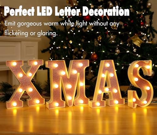 Image of Small Led Marquee Letters, Light Up Letters, 8.58 Inch Led Letter Lights, Battery Powered Lighted Sign for Table, Party, Birthday, Christmas Decor (Pink Glitter, Letter X)