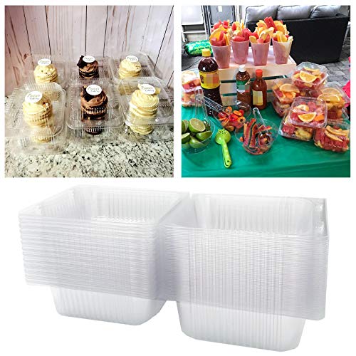 Ojyudd OLJH5 50 Pcs Clear Plastic Take Out Containers,Square Hinged Food Containers,Disposable Clamshell Dessert Container thumb #4