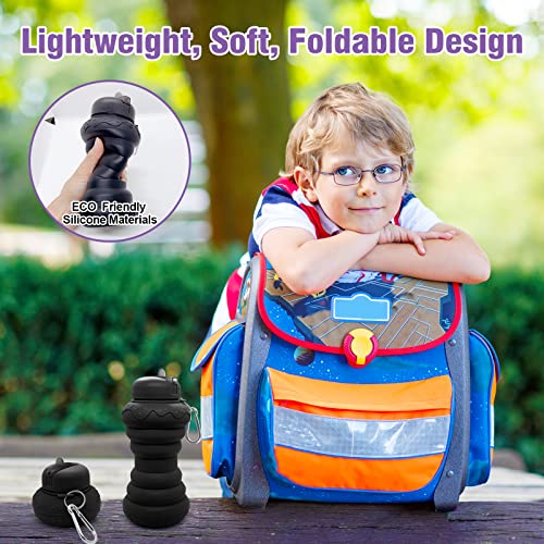 Luuttle 20Oz Black Collapsible Silicone Water Bottle Doughnut Style- Reuseable Water Bottles For Sports Gym Travel Essentials Camping Hiking Lightweight #TOP6