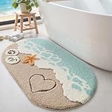 DEXI Ovale Badezimmerteppich 61 x 110 cm, Badematte rutschfest Absorbierende mit Seestern-Strand Muster, Cartoon waschbarer Badteppich für Duschboden, Schlafzimmer, Kinderzimmer, Beige