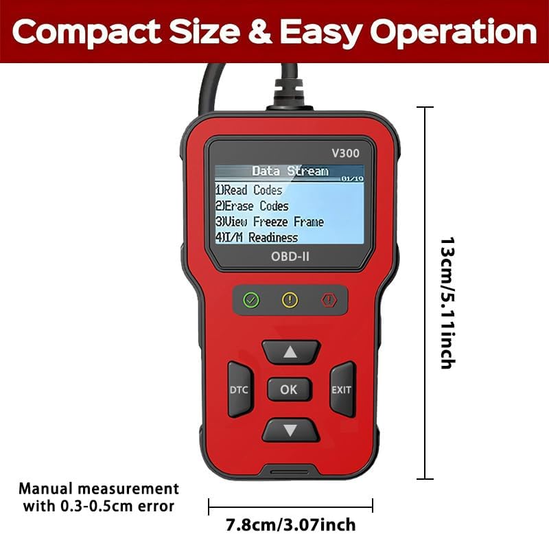 RODEDIO V300/V519 OBD2 Scanner with dimensions