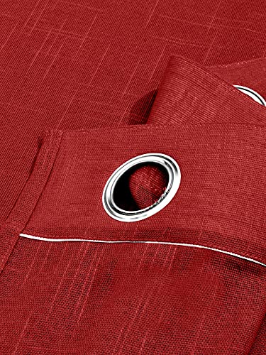 Image of Cotton Linen Solid Curtain with Eyelet Rings,Window Curtains for Pooja Room /Living Room /Dining Hall /Hotel /Bedroom /Kid Room /Kitchen (5 Feet, Hot Red) Set of 2