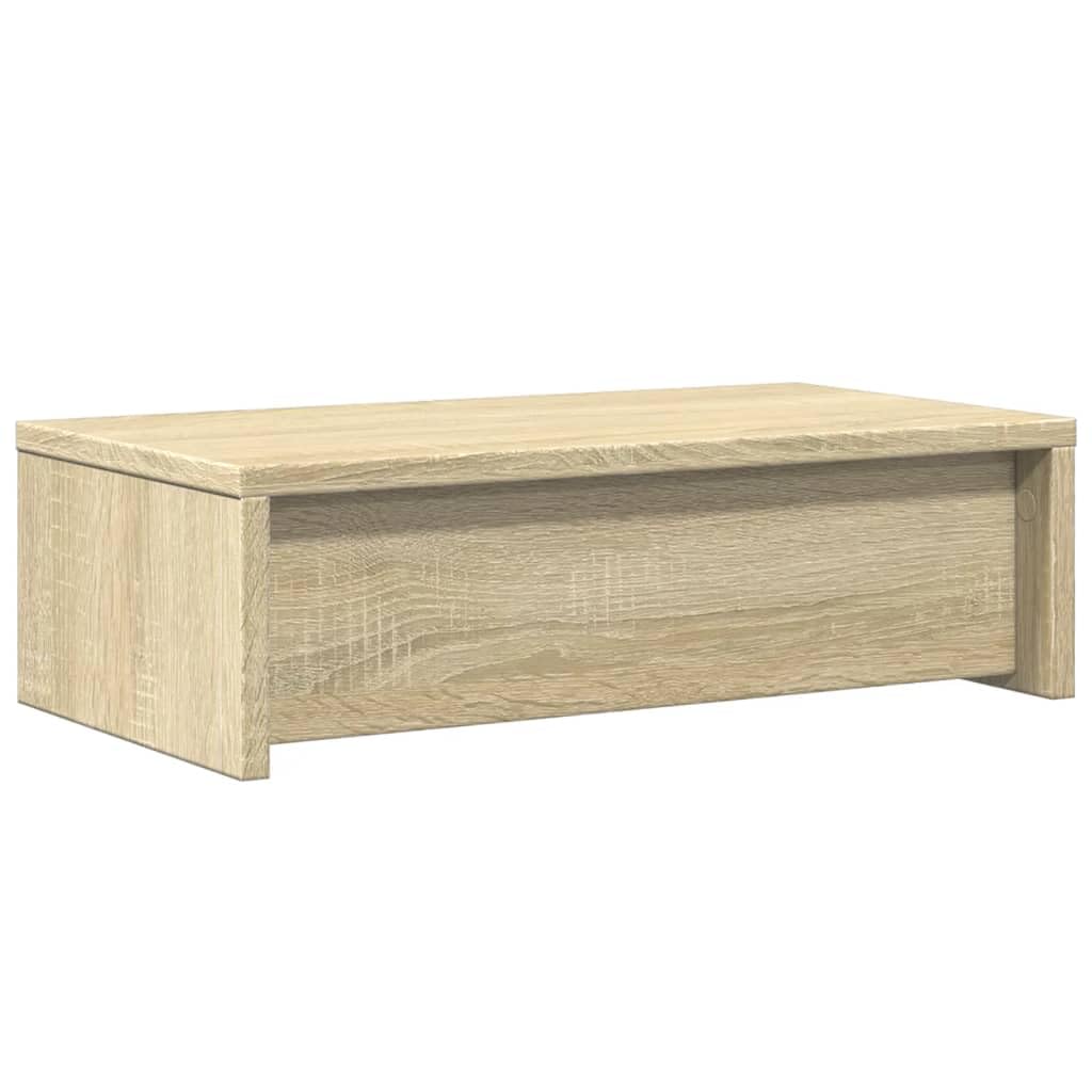 Supporto per monitor con cassetti in legno di rovere Sonoma, 50 x 27 x 15 cm, supporto da scrivania per postazione di lavoro, ufficio, home office, gaming e ripiano ergonomico con organizer