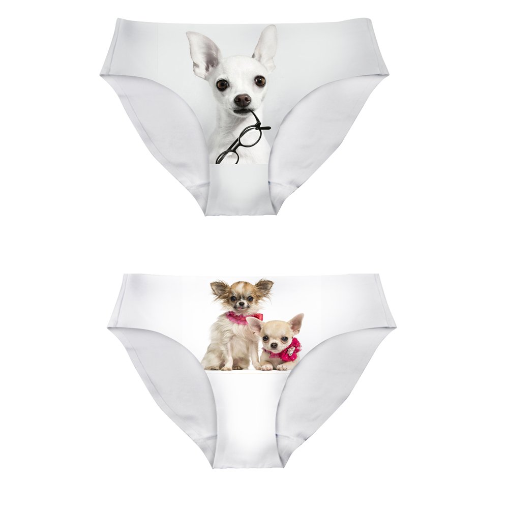 HUGS IDEA Stylish Dog Print Underwear Briefs Lady Comfortable Seamless Panties 2 Pack M