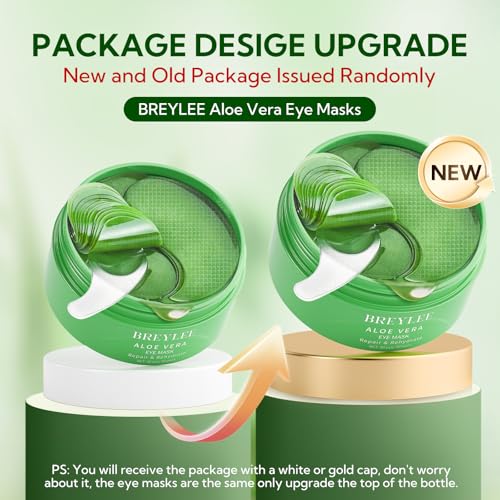 BREYLEE Máscara para Olhos de Aloe Vera - 60 Unidades - Tratamentos para Olhos Inchados e Olheiras -