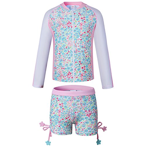 Vivobiniya Kids Girl Rashguard Swimsuit with Sun Hats UPF 50+uv Long Sleeve2