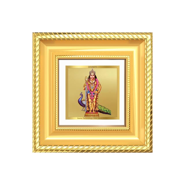 Image of DIVINITI Lord Murugan 24K Gold Plated Foil Tabletop Photo Frame for Home Decor, Puja Room, Living Room, Office, Luxury Gifting | DG Frame 015 S1A (10x10 CM)