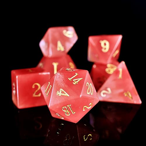 Miniatura 4 de Juego de dados DND de piedras preciosas, juego de dados poliédricos de piedra de sandía roja real para dados de juego de mesa de mazmorras y dragones