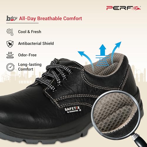 Image of PERF HERMES Safety Shoe - Premium Steel Toe Work Boots with Breathable Leather, Anti-Slip Sole, and Antibacterial Lining for Industrial and Construction Safety