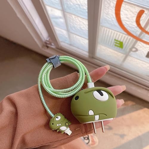 Image of Cartoon 3D Design Protective Case Compatible with Apple 18W - 20W USB-C Power Adapter Charger, Protective Cover for iPhone 18W & 20W Power Adapter Charger with Wire Saver. (Dino)