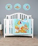 CribMATE 6 PCs Blue Ocean Theme Nursery Crib Bedding Set Baby Boy Embroidery Turtle Clown Fish Cot 1 Quilt Fitted Sheet Skirt 3 Canvas Wall Decor, Blue , Brown , Green , Orange, 28 X 52