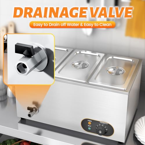 MOOTACO Bain Marie Speisenwärmer Wasserbad Gastro GN-Behältern 1/3 * 3 Warmhalter Edelstahl mit Ablaufhahn 1500W