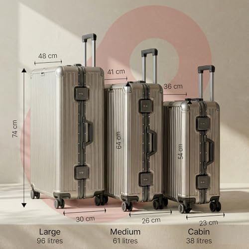 Image of Vertica Hard PC Luggage, Set of 3, Cabin, Medium and Large Size, 100% Polycarbonate, Lightweight, Silent Wheels, Anti-Theft with Aluminium Frame, and TSA Approved Locks, Granite Haze