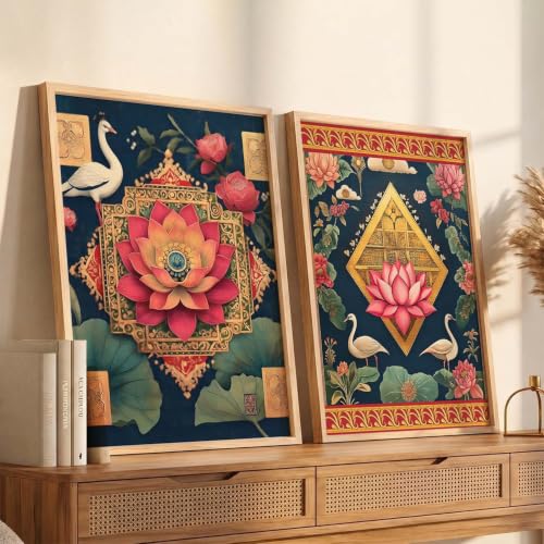 Image of kotart - Wall Art Madhubani Paintings for Living Room Pichwai Art Painting for Wall Decoration Poster With frames Paintings Home Decoration Indian Home Decor Frames set of 2 (6, (35x37 Inch), Framed)